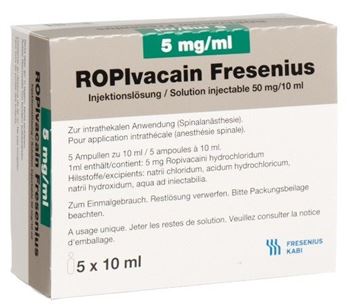 Ropivacain Fresenius 5mg/ml 5x10 ml amp, solution for injection/infusion